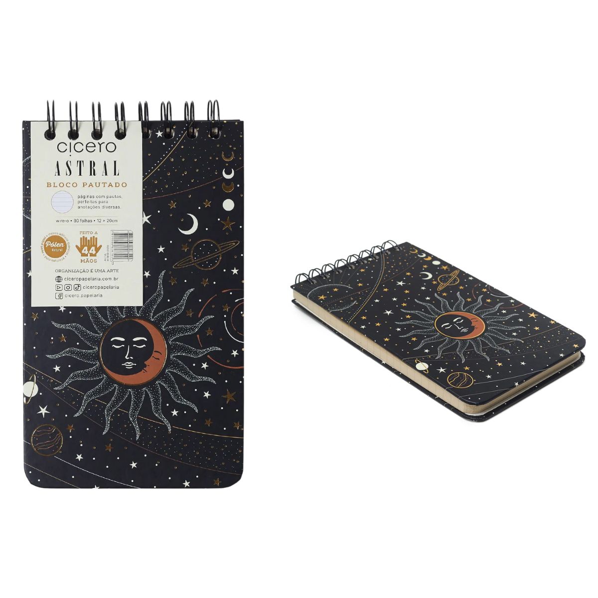 Bloco Wire-o Cicero 12x20cm 80 Folhas Pautado - Astral Eclipse Preto