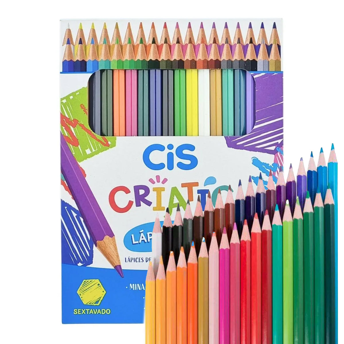 Lápis de Cor Criatic Sextavado com 24 Cores Vibrantes - Cis
