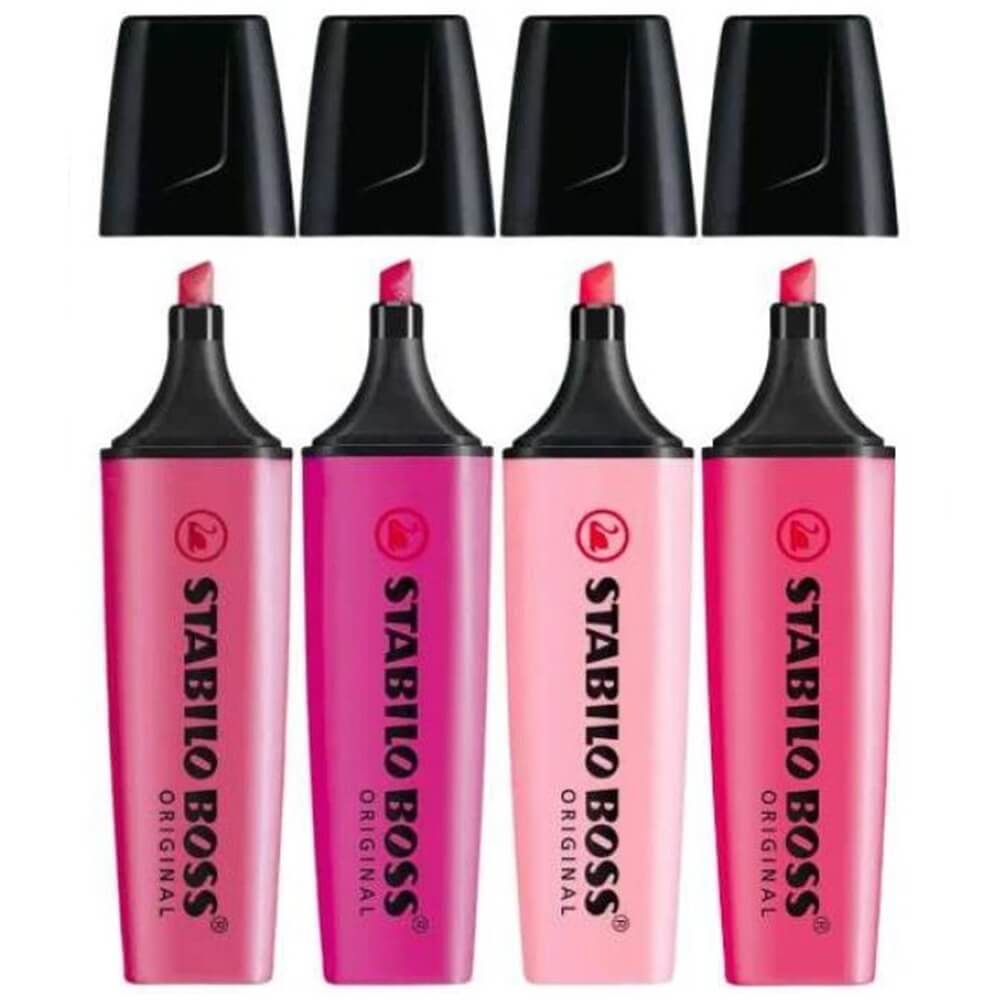 Estojo Marca Texto Stabilo Boss com 04 Cores - Tons Pink