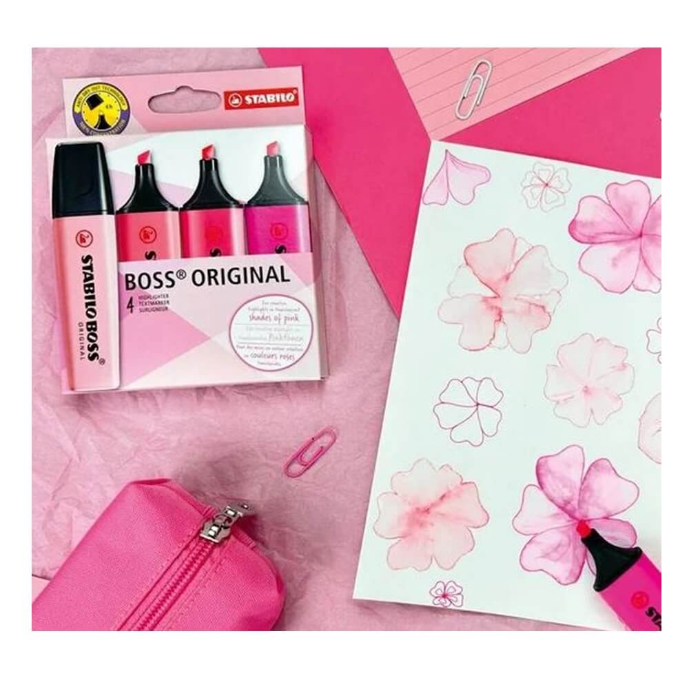 Estojo Marca Texto Stabilo Boss com 04 Cores - Tons Pink