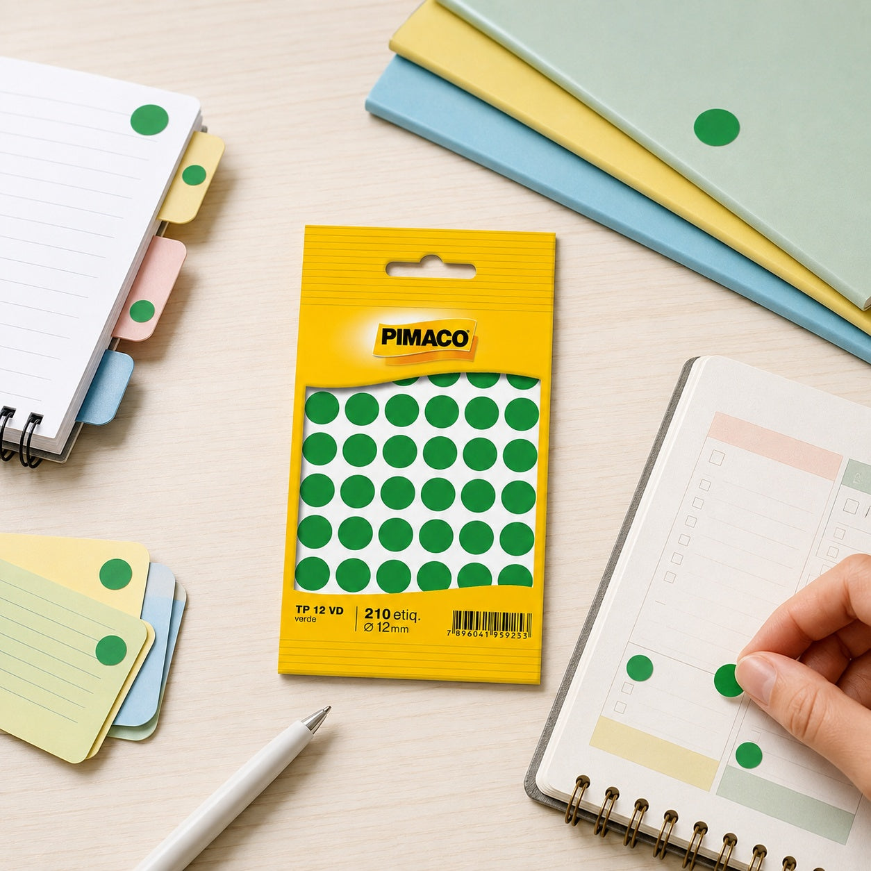 Etiqueta Adesiva Redonda Verde Ø12mm com 210 Unidades para Identificação e Organização - Pimaco
