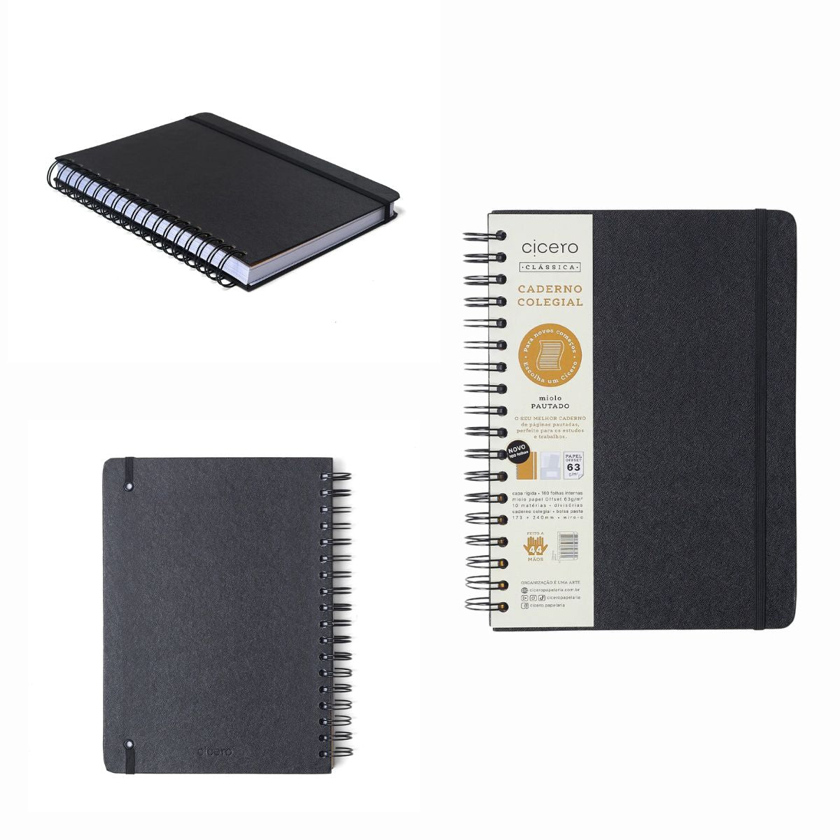 Caderno Colegial Espiral Cicero 17,3x24cm 160 Folhas Pautado - Clássica Preto