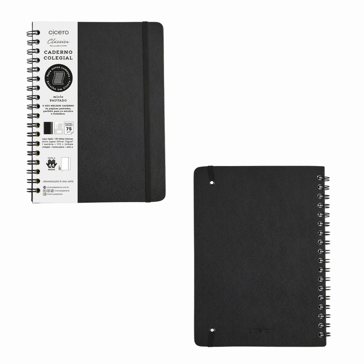 Caderno Colegial Espiral Cicero 17,3x24cm 80 Folhas Pautado - Clássica Preto