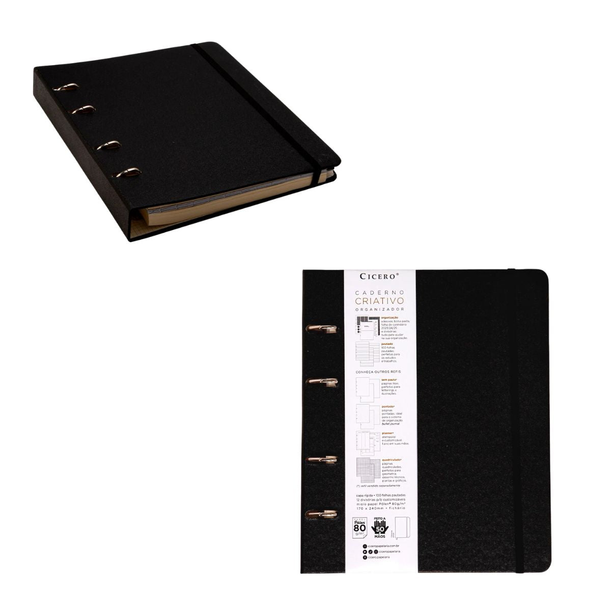 Caderno Criativo Argolado Cicero 17x24cm 100 Folhas Pautado - Clássica Preto