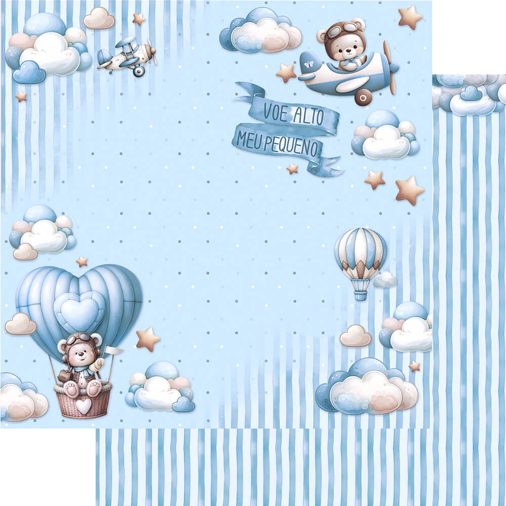 Papel para Scrapbook Dupla Face Coleção Ursinho Aviador 30,5x30,5cm para Scrapbook e Papelaria Criativa Sd-1359 - Litoarte
