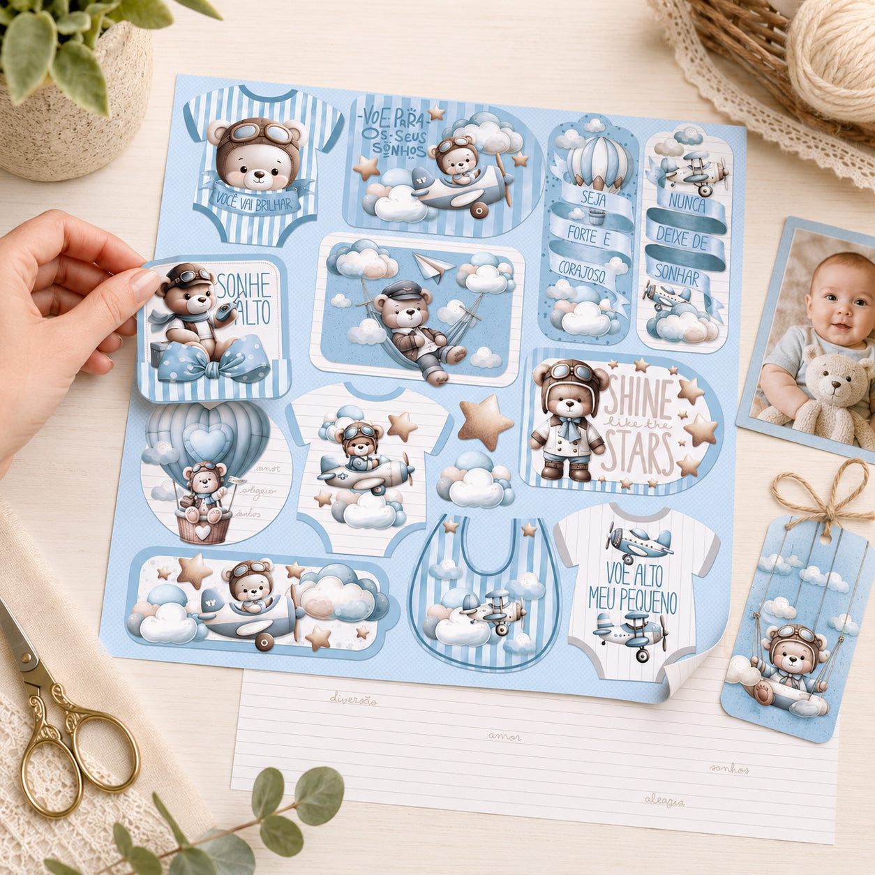 Papel para Scrapbook Dupla Face Coleção Urso Aviador 30,5x30,5cm para Scrapbook e Papelaria Criativa Sd-1361 - Litoarte