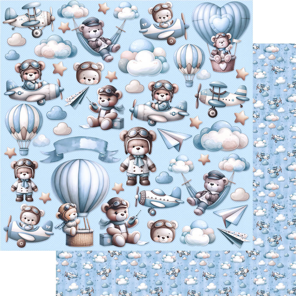 Papel para Scrapbook Dupla Face Coleção Urso com Balao 30,5x30,5cm para Scrapbook e Papelaria Criativa Sd-1362 - Litoarte