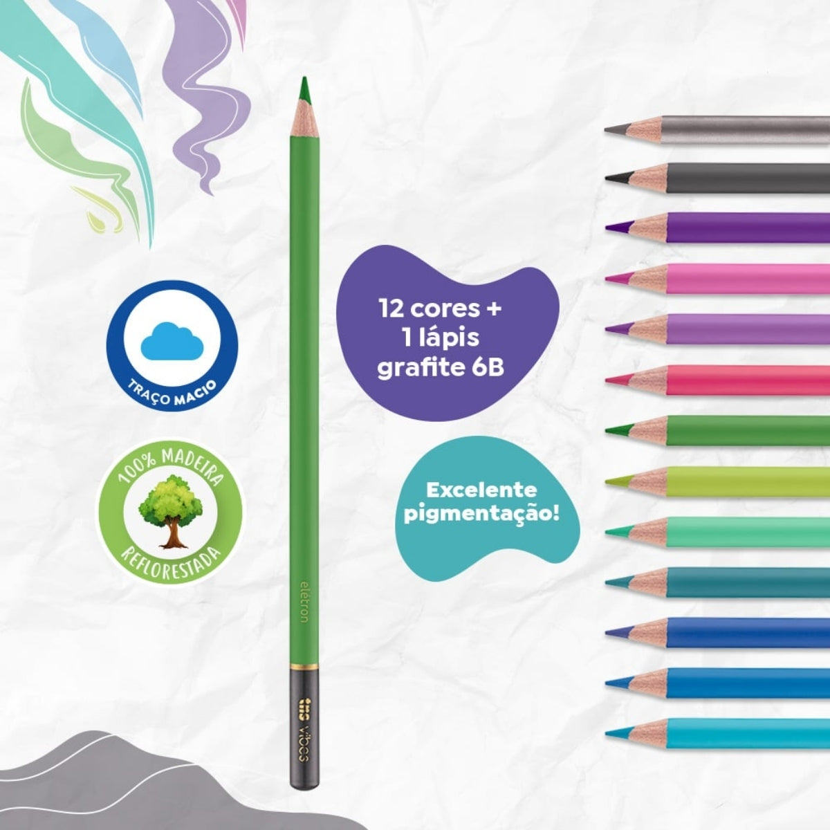 Estojo Lápis de Cor Vibes Aurora Boreal com 12 Cores + Lápis 6b - Tris