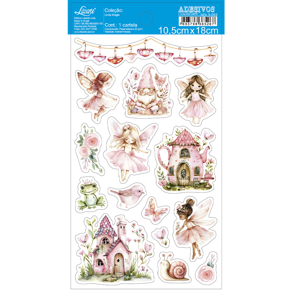 Adesivo com Recorte Coleção Fadas 10 10,5x18cm para Artesanato e Scrapbook Adl3-052 - Litoarte