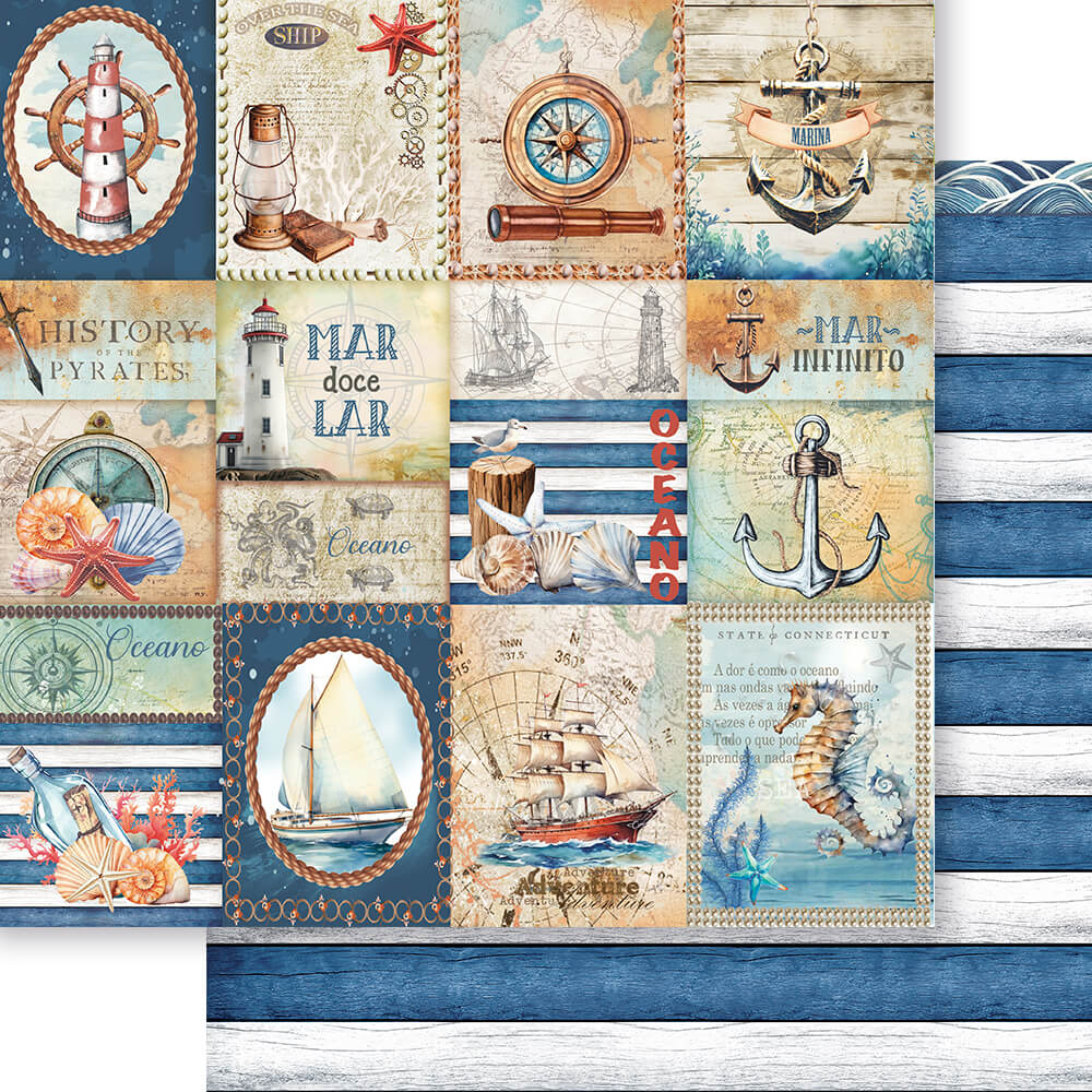 Papel para Scrapbook Dupla Face Coleção Mar Doce Lar Tags 30,5x30,5cm para Scrapbook e Papelaria Criativa Sd-1336 - Litoarte