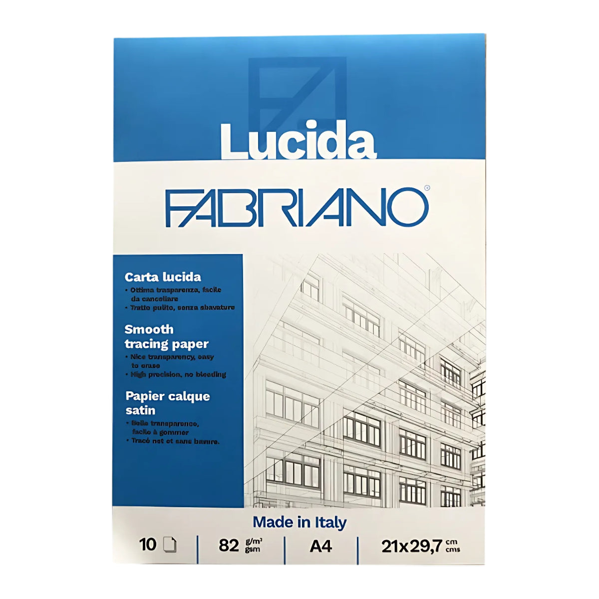 Bloco de Papel Vegetal Fabriano A4 Carta Lúcida 82g/m² com 10 Folhas - 19100659