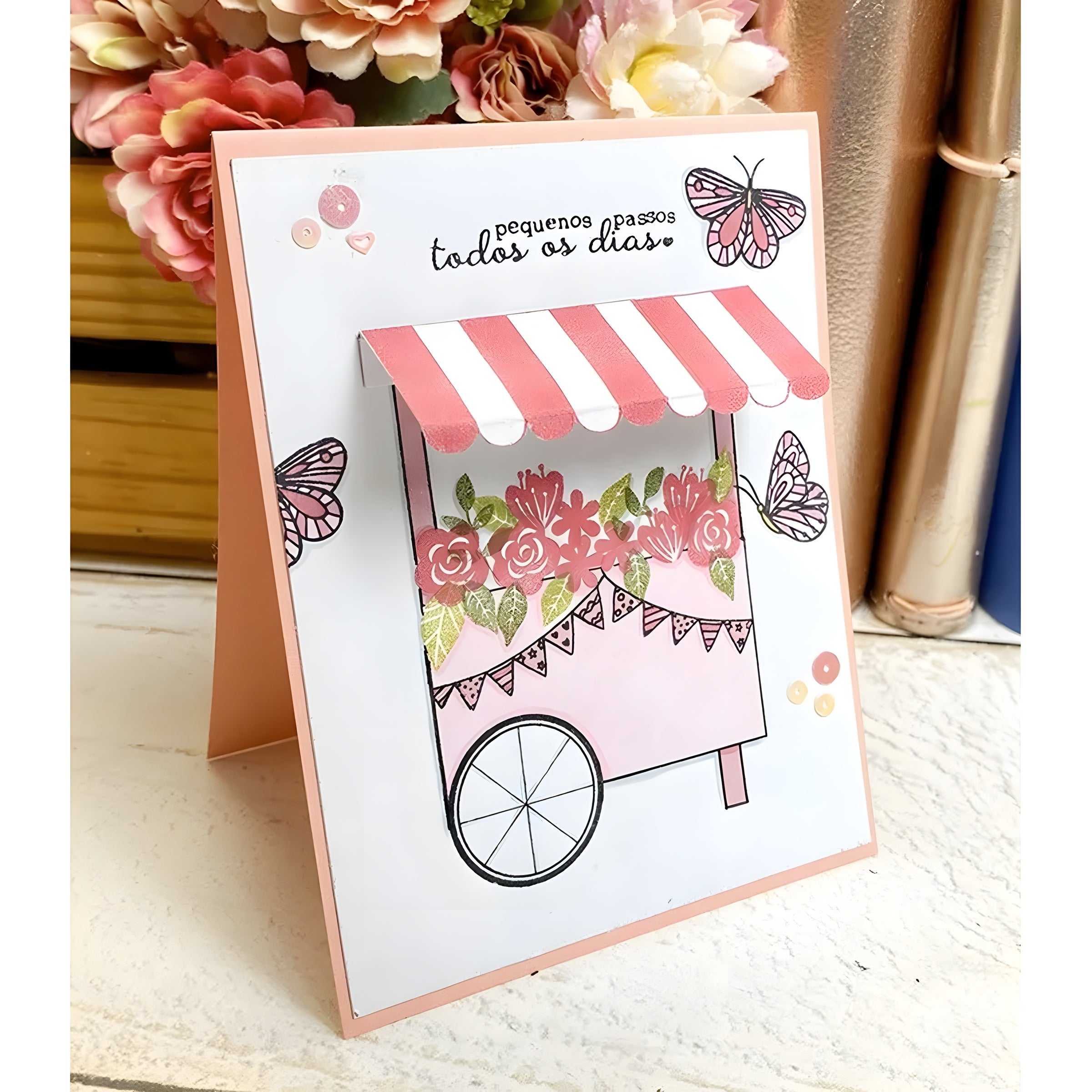 Mini Carimbo Decorativo Flor e Folhas Scrapbook - Lilipop