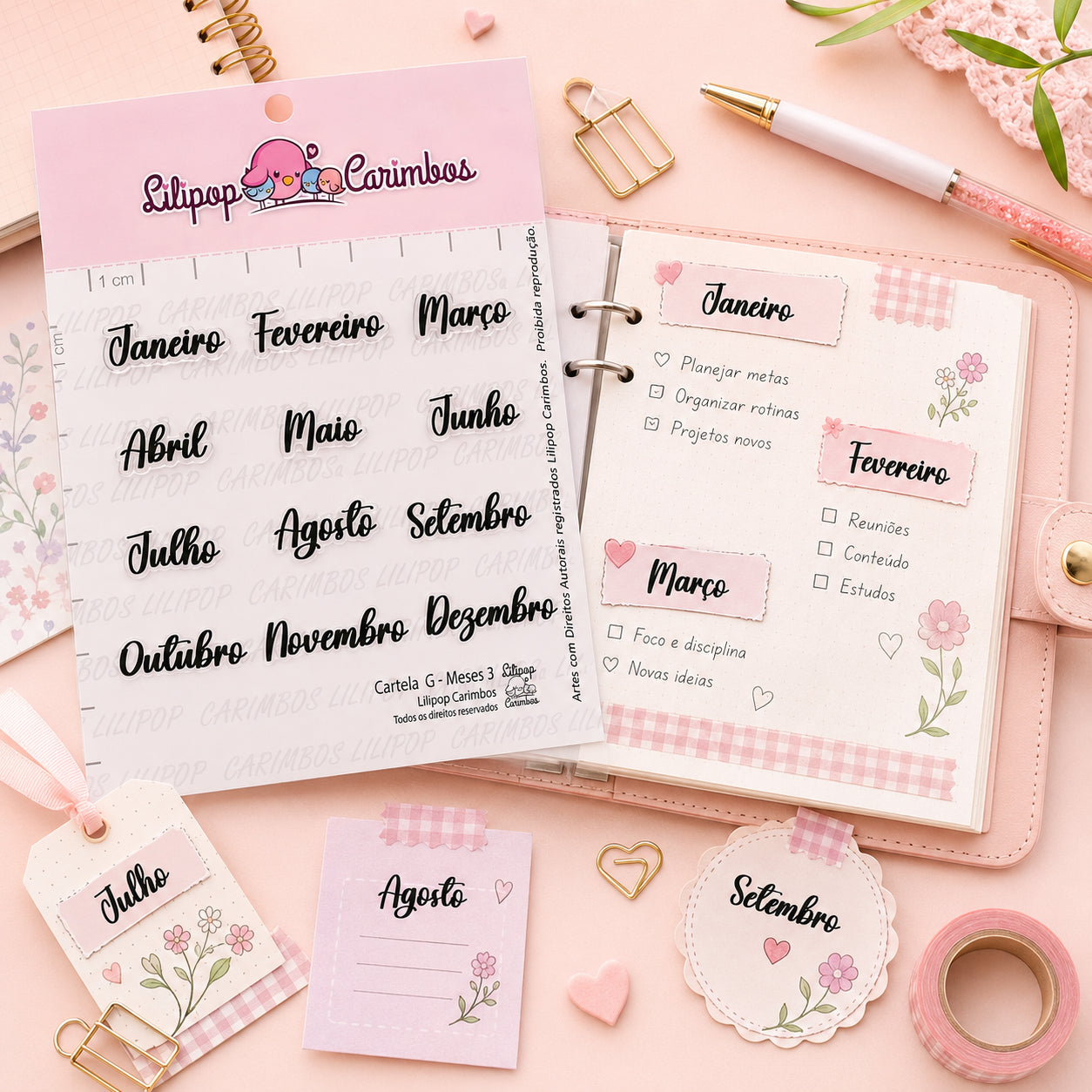 Kit Carimbos G Meses 3 Scrapbook Planner - Lilipop