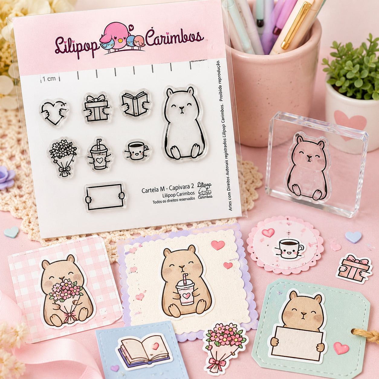 Kit Carimbos Decorativos M Capivara 2 Scrapbook - Lilipop
