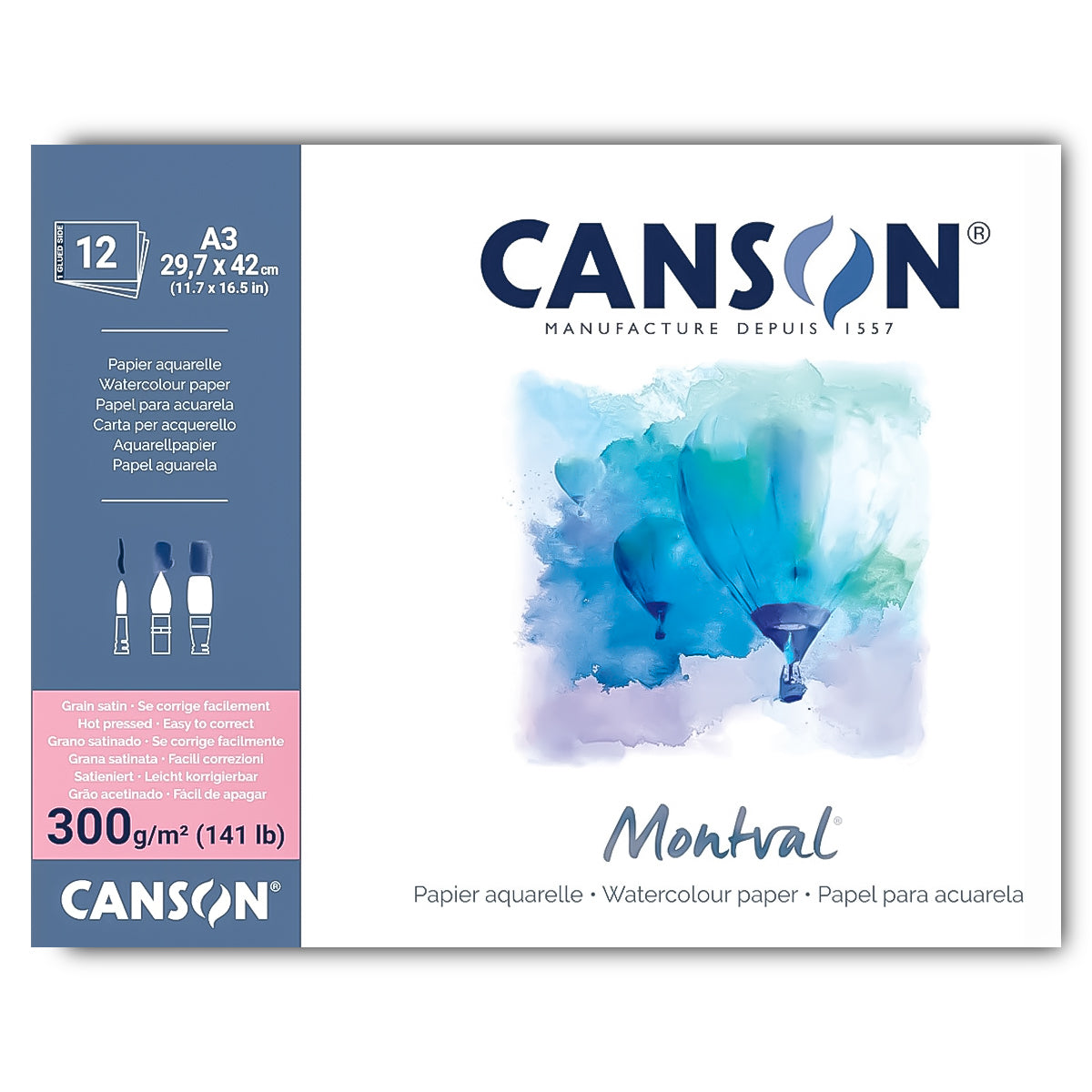 Bloco Canson Montval Aquarela 300 g/m² Grão Acetinado 12 Folhas Branco