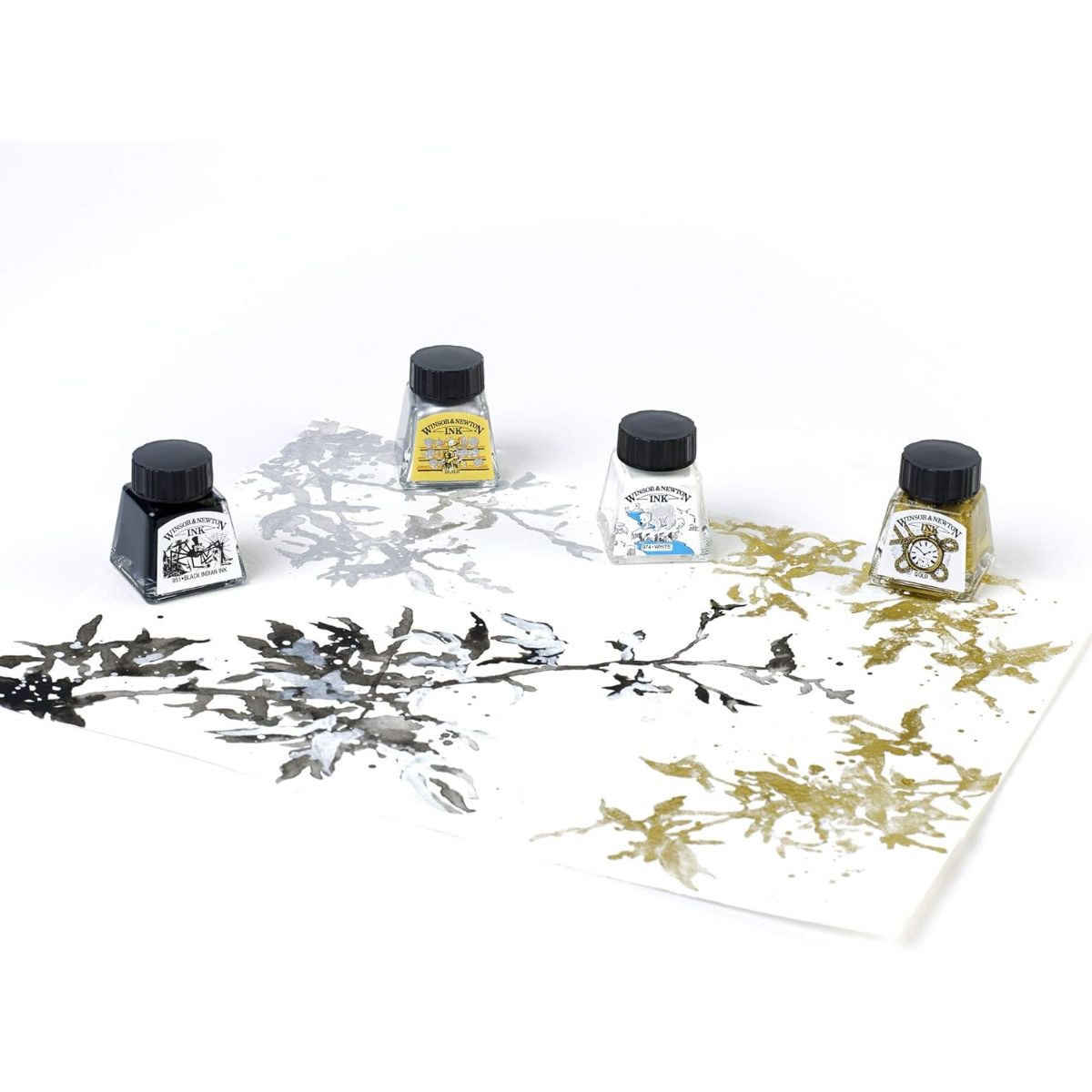 Kit Tinta Nankin para Desenho Collection Winsor & Newton 14ml com 4 Cores Metálicas