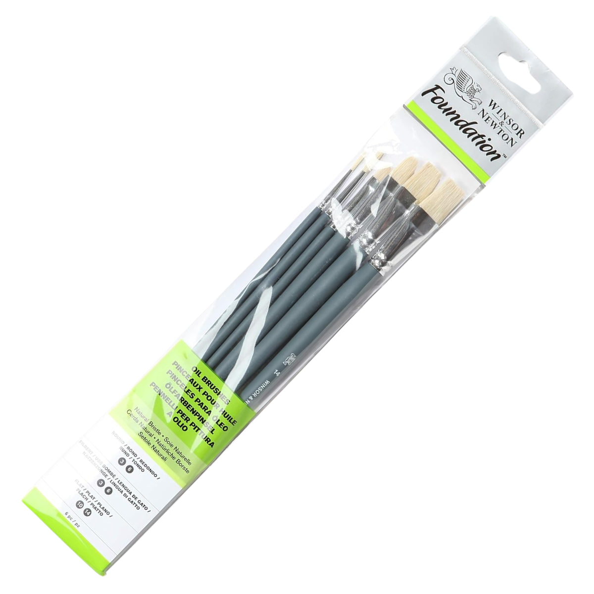Kit 6 Pinceis Winsor & Newton Foundation para Oleo Cerda Curta Natural