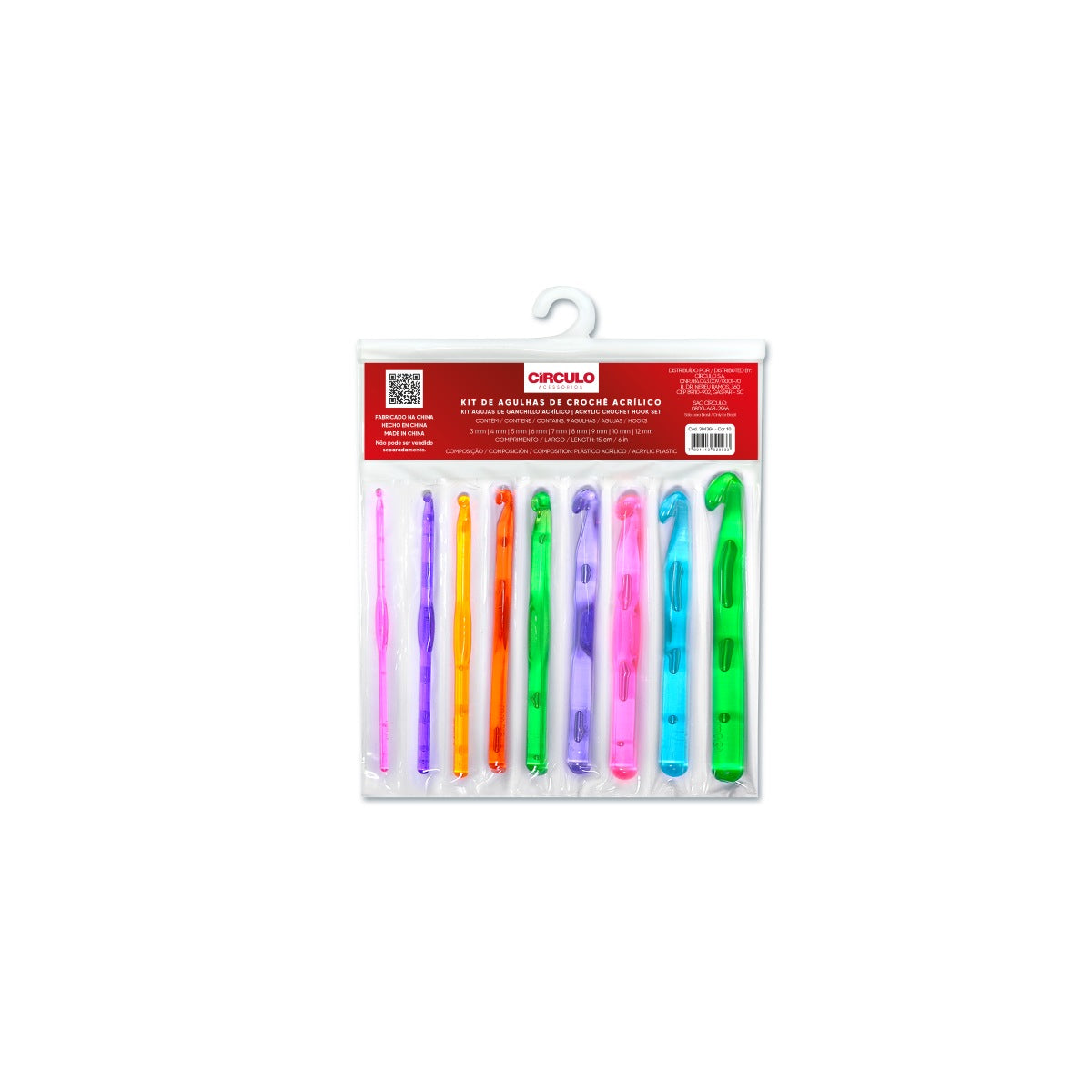 Kit de Agulhas Acrílicas para Crochê com 9 Unidades para Amigurumi e Artesanato - Círculo