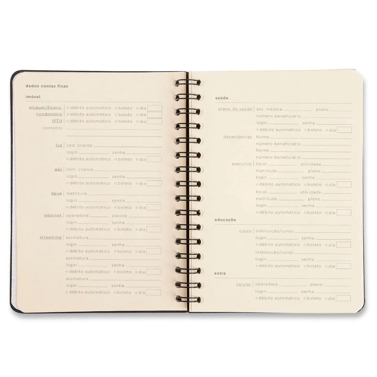 Planner Permanente Wire-o Cicero A5 14,8x21cm Financeiro Litoral Revoada Off White 64 Folhas