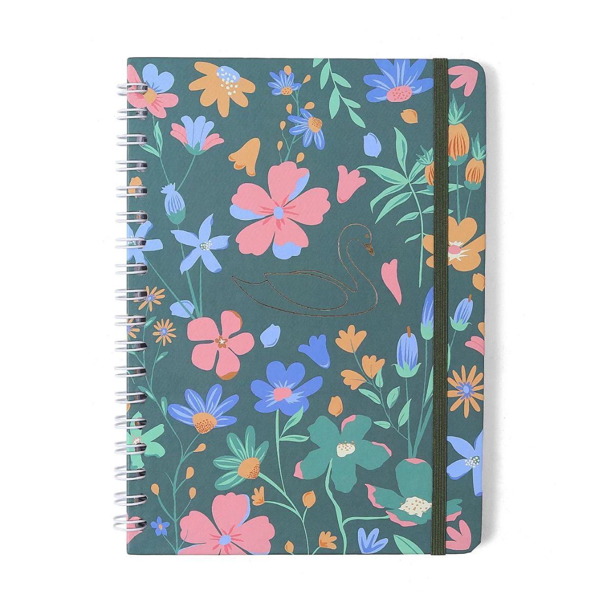 Caderno Colegial Espiral Cicero 17x24cm 80 Folhas Pautado - Lagoa Cisne Floral Verde Cicero