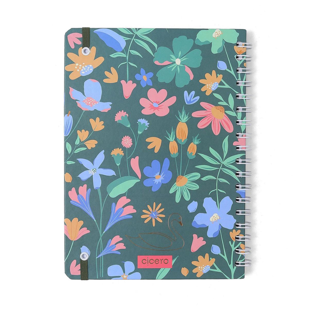 Caderno Colegial Espiral Cicero 17x24cm 80 Folhas Pautado - Lagoa Cisne Floral Verde Cicero