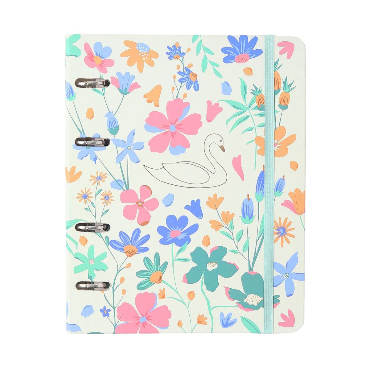 Caderno Criativo Argolado Cicero Office Duo A5 80 Folhas Pautado e Pontado - Lagoa Cisne Floral Off White Cicero