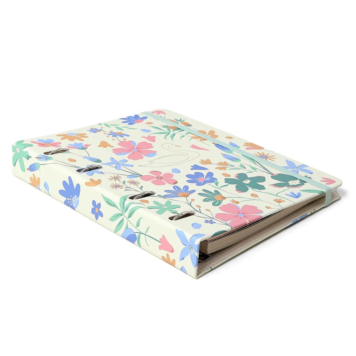 Caderno Criativo Argolado Cicero Office Duo A5 80 Folhas Pautado e Pontado - Lagoa Cisne Floral Off White Cicero