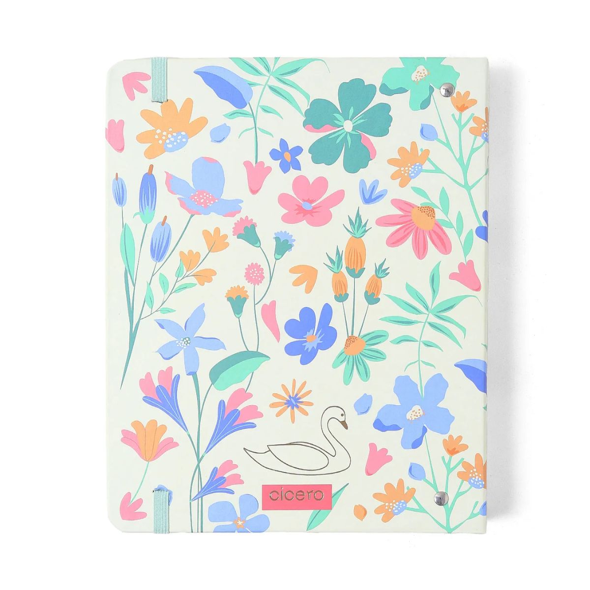 Caderno Criativo Argolado Cicero Office Duo A5 80 Folhas Pautado e Pontado - Lagoa Cisne Floral Off White Cicero