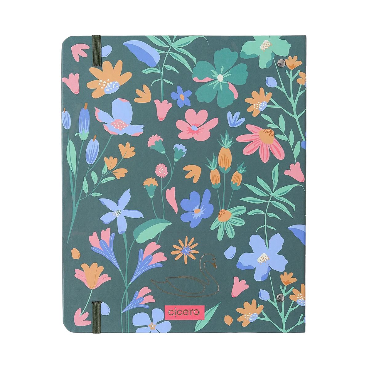 Caderno Criativo Argolado Cicero 17x24cm 90 Folhas Lagoa Cisne Floral Verde