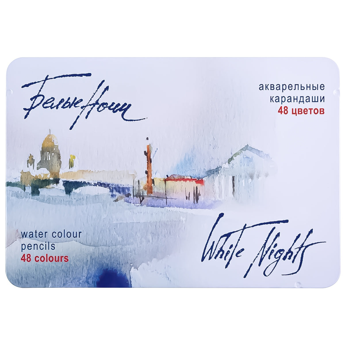Estojo Lata de Lápis de Cor Nevskaya Palitra Aquarela White Nights Pastilha com 48 Cores