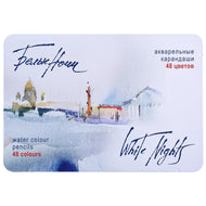 Estojo Lata de Lápis de Cor Nevskaya Palitra Aquarela White Nights Pastilha com 48 Cores