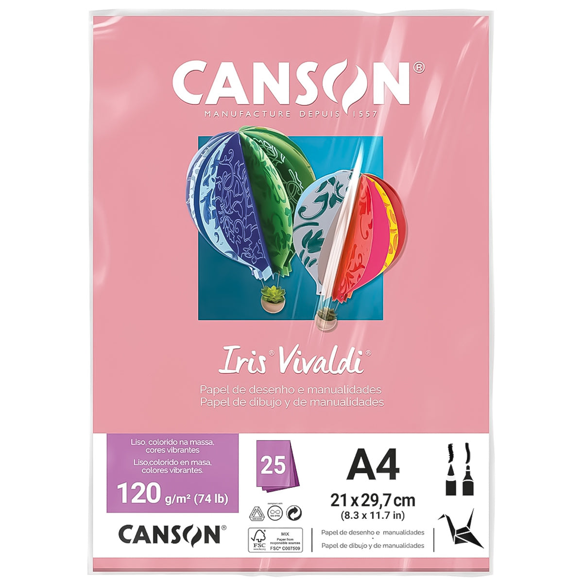 Papel Colorido Canson Iris Vivaldi A4 120 G/M² 25 Folhas Sulfite