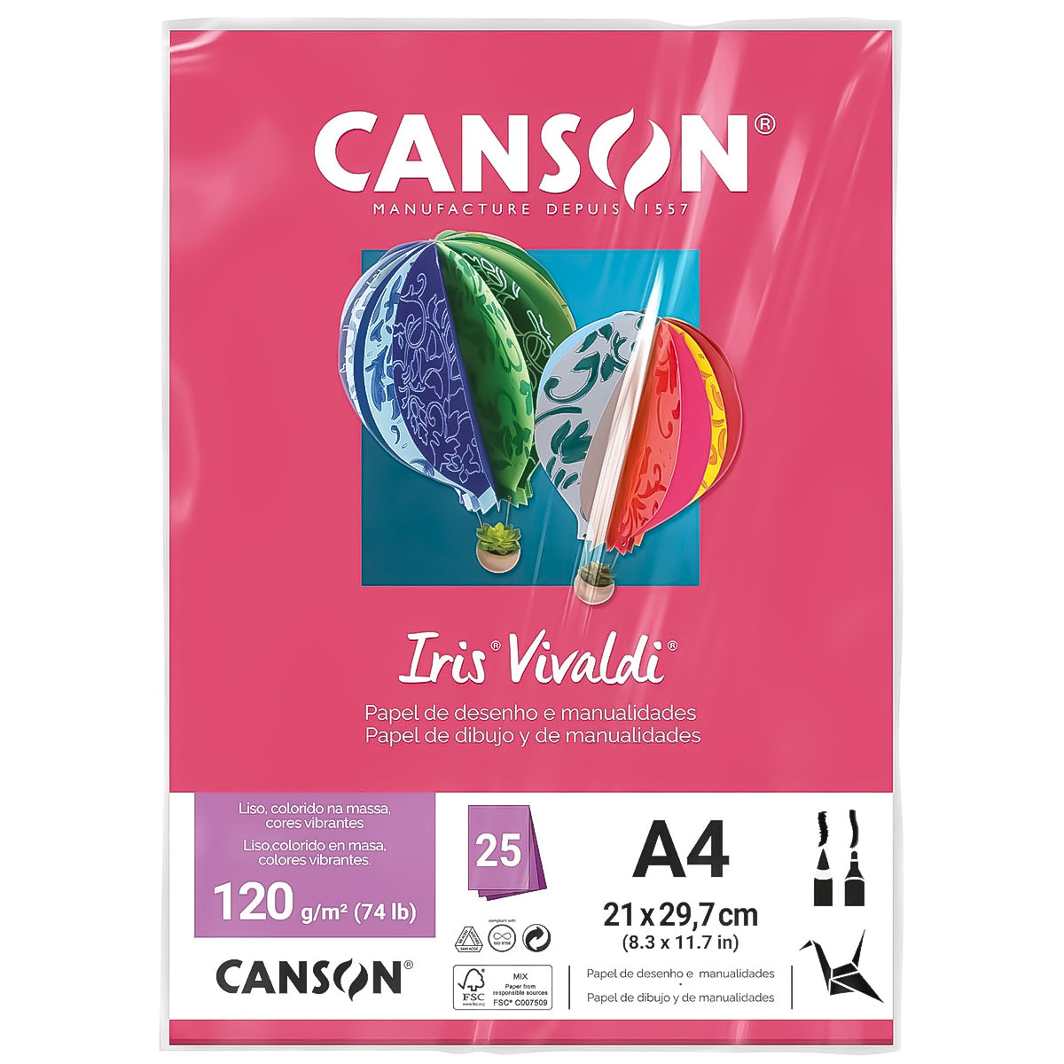 Papel Colorido Canson Iris Vivaldi A4 120 G/M² 25 Folhas Sulfite