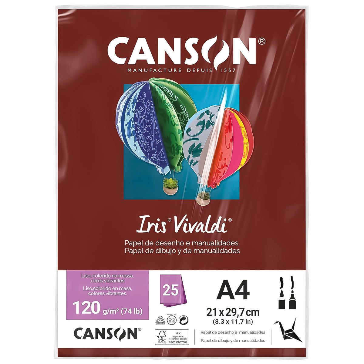 Papel Colorido Canson Iris Vivaldi A4 120 G/M² 25 Folhas Sulfite