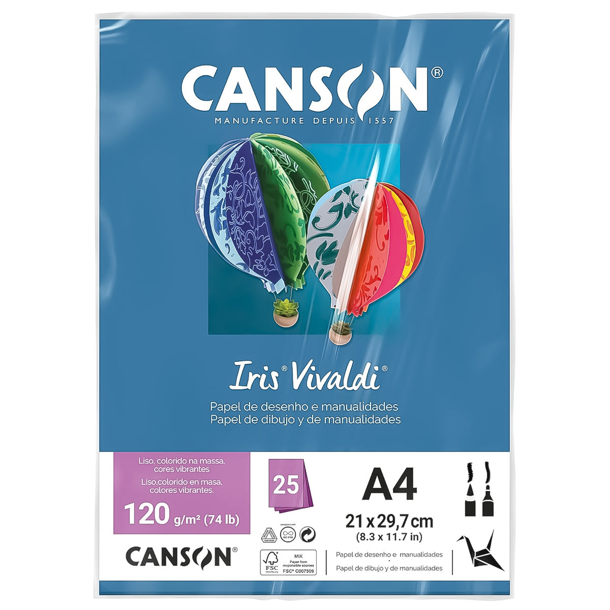 Papel Colorido Canson Iris Vivaldi A4 120 G/M² 25 Folhas Sulfite