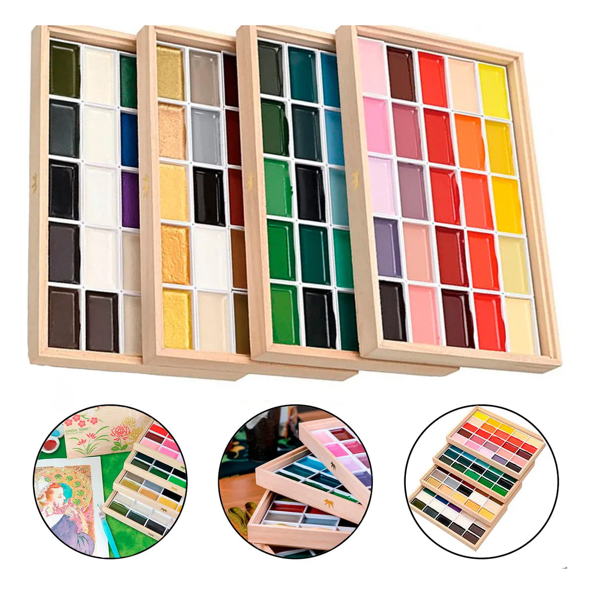 Kit de Tinta Aquarela Pastilha Kuretake Gansai Tambi com 100 Cores - Edição Limitada
