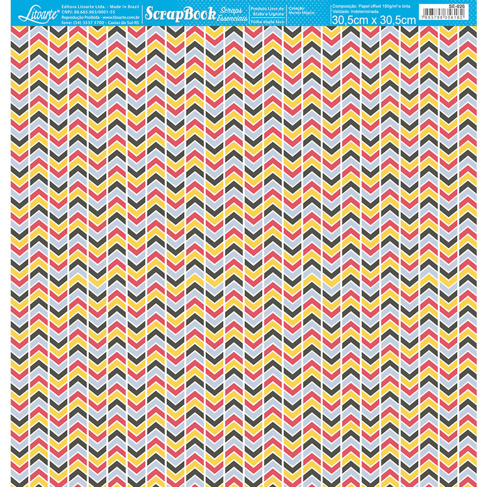 Papel para Scrapbook Essencial Coleção Mundo Magico Chevron 30,5x30,5cm para Scrapbook e Papelaria Criativa Se-026 - Litoarte