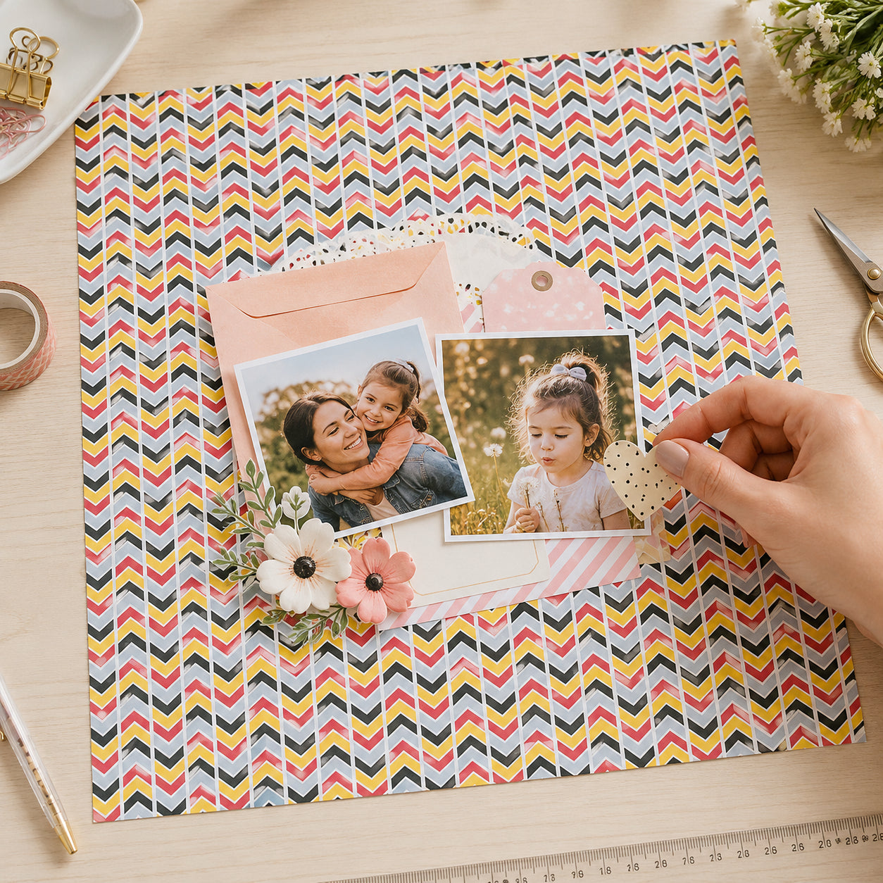 Papel para Scrapbook Essencial Coleção Mundo Magico Chevron 30,5x30,5cm para Scrapbook e Papelaria Criativa Se-026 - Litoarte
