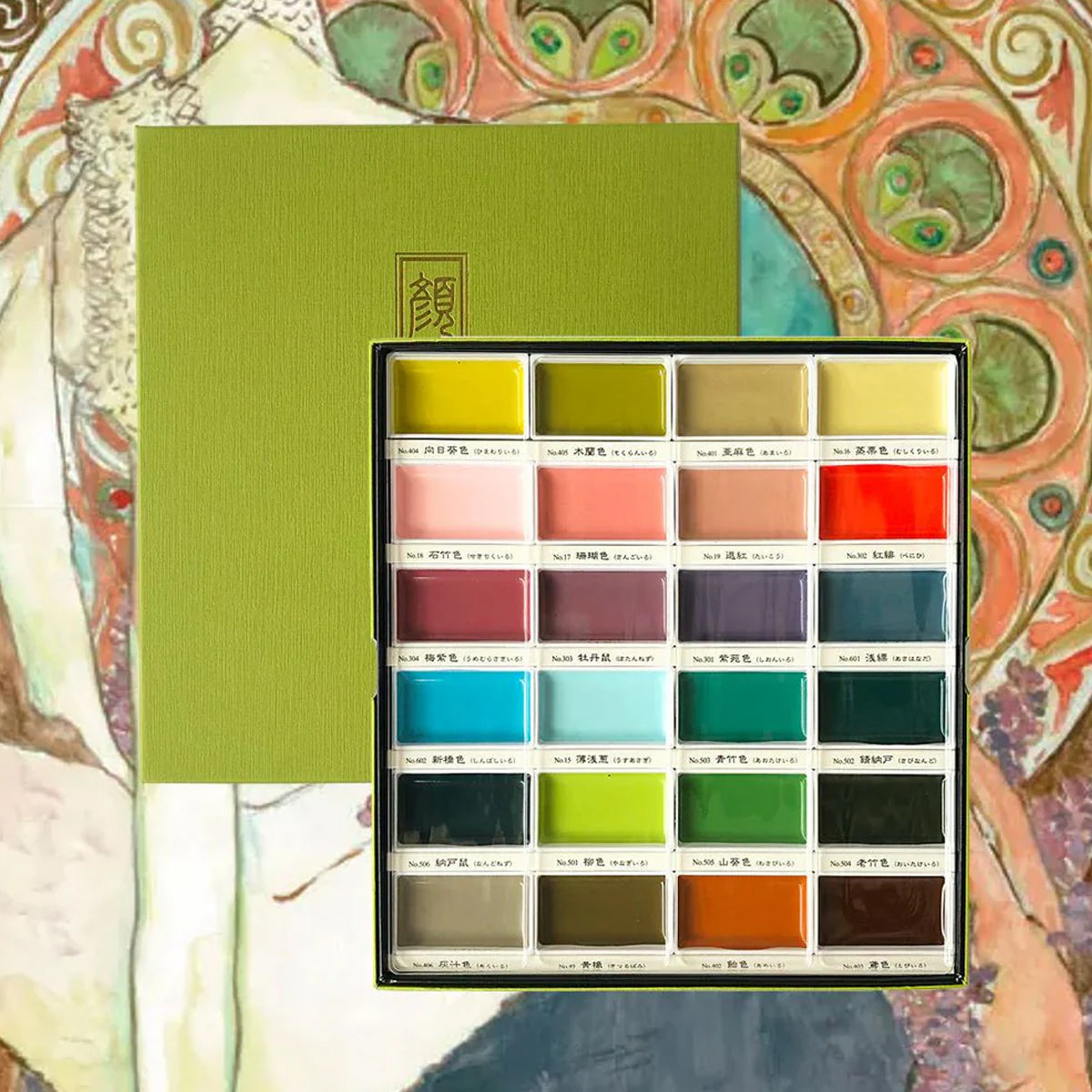 Estojo Tinta Aquarela Kuretake Pastilha Gansai Tambi com 24 Cores Art Nouveau