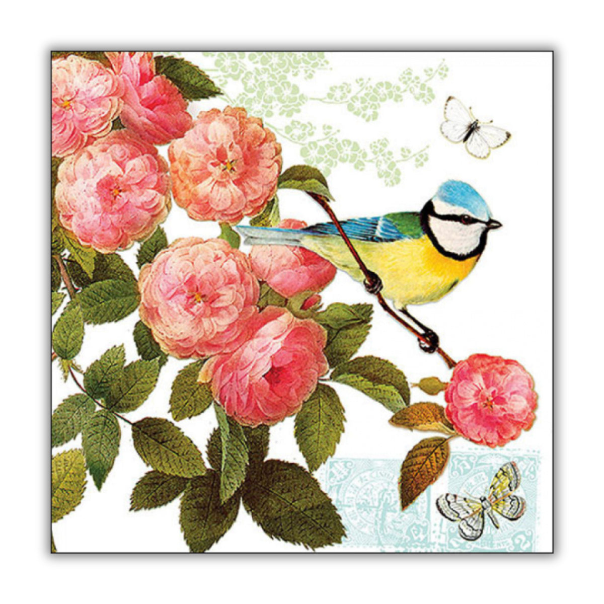 Guardanapo para Decoupage Ambiente 33x33cm com 20 Unidades - Flores Rosa e Pássaro