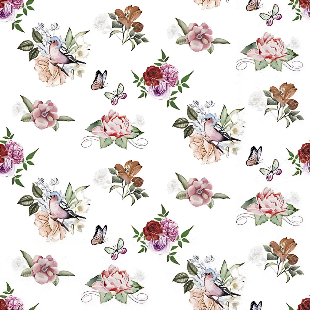 Guardanapo para Decoupage Ambiente 33x33cm com 20 Unidades - Flores e Pássaros