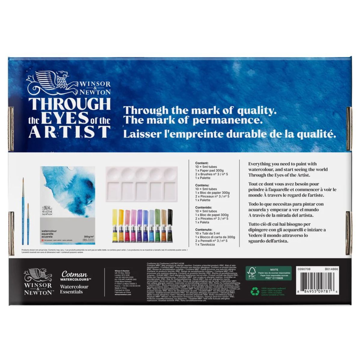 Estojo Tinta Aquarela Winsor & Newton Cotman Essentials 5ml com 14 Peças