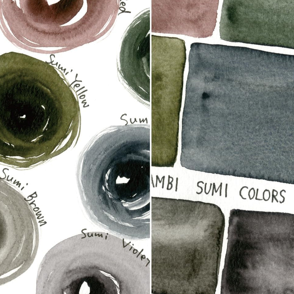 Estojo de Tinta Aquarela Pastilha Kuretake Gansai Tambi com 6 Cores Tons Sumi