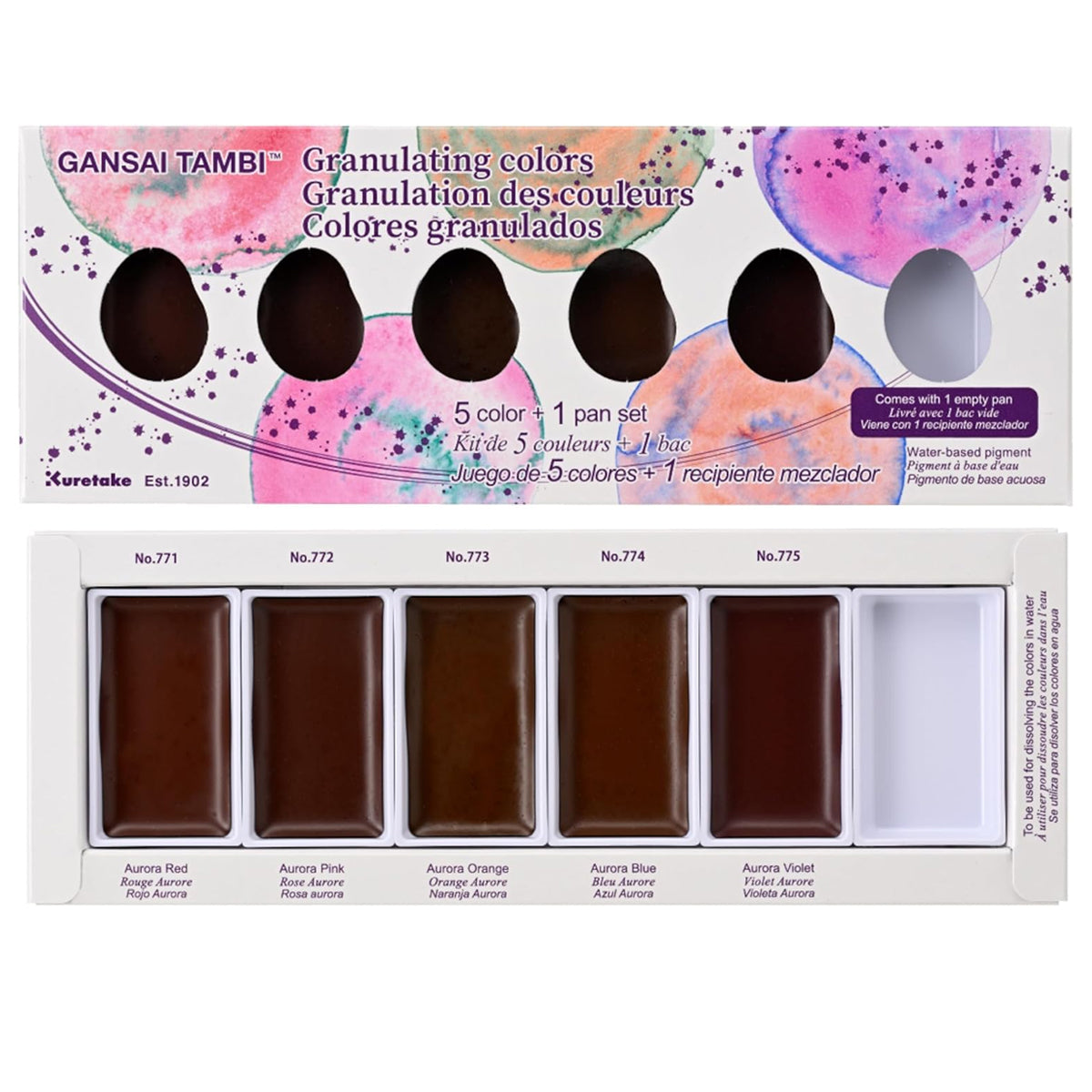 Estojo de Tinta Aquarela Pastilha Kuretake Gansai Tambi com 5 Cores Tons Granulating
