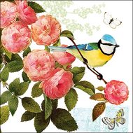 Guardanapo para Decoupage Ambiente 33x33cm com 02 Unidades - Flores Rosa e Pássaro