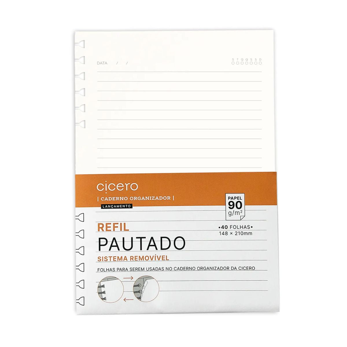 Refil para Caderno Cicero Organizador 14,8x21cm Pautado 40 Folhas Papel Offset