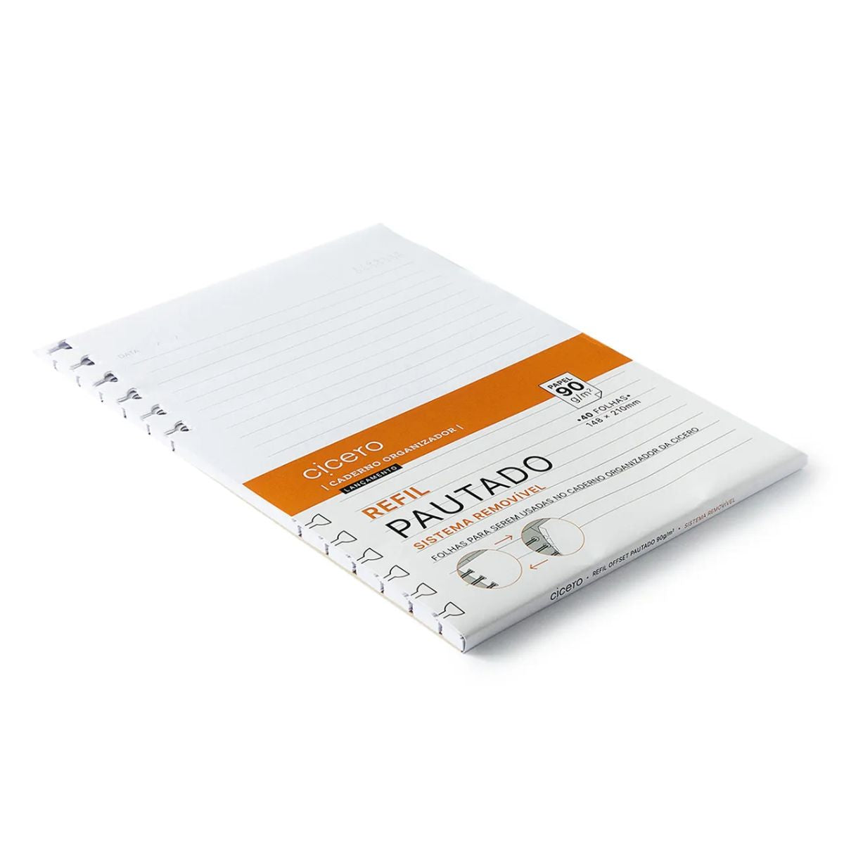 Refil para Caderno Cicero Organizador 14,8x21cm Pautado 40 Folhas Papel Offset