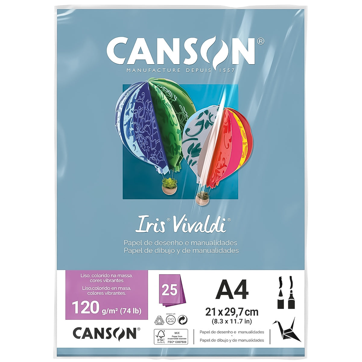Papel Colorido Canson Iris Vivaldi A4 120 G/M² 25 Folhas Sulfite