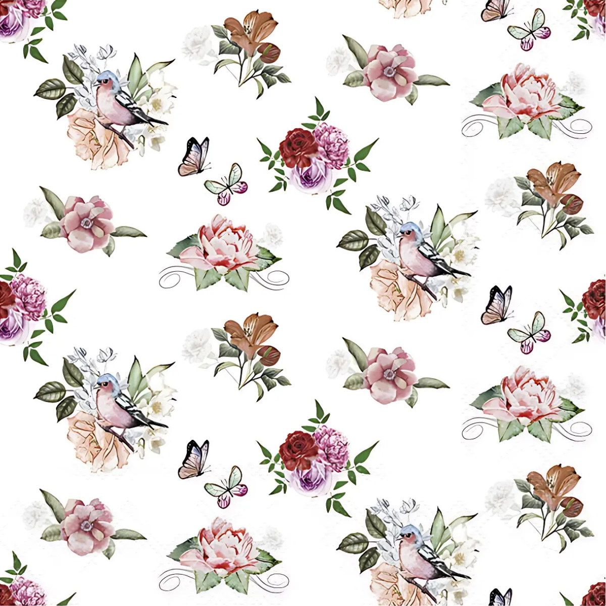 Guardanapo para Decoupage Ambiente 33x33cm com 20 Unidades - Flores e Pássaros