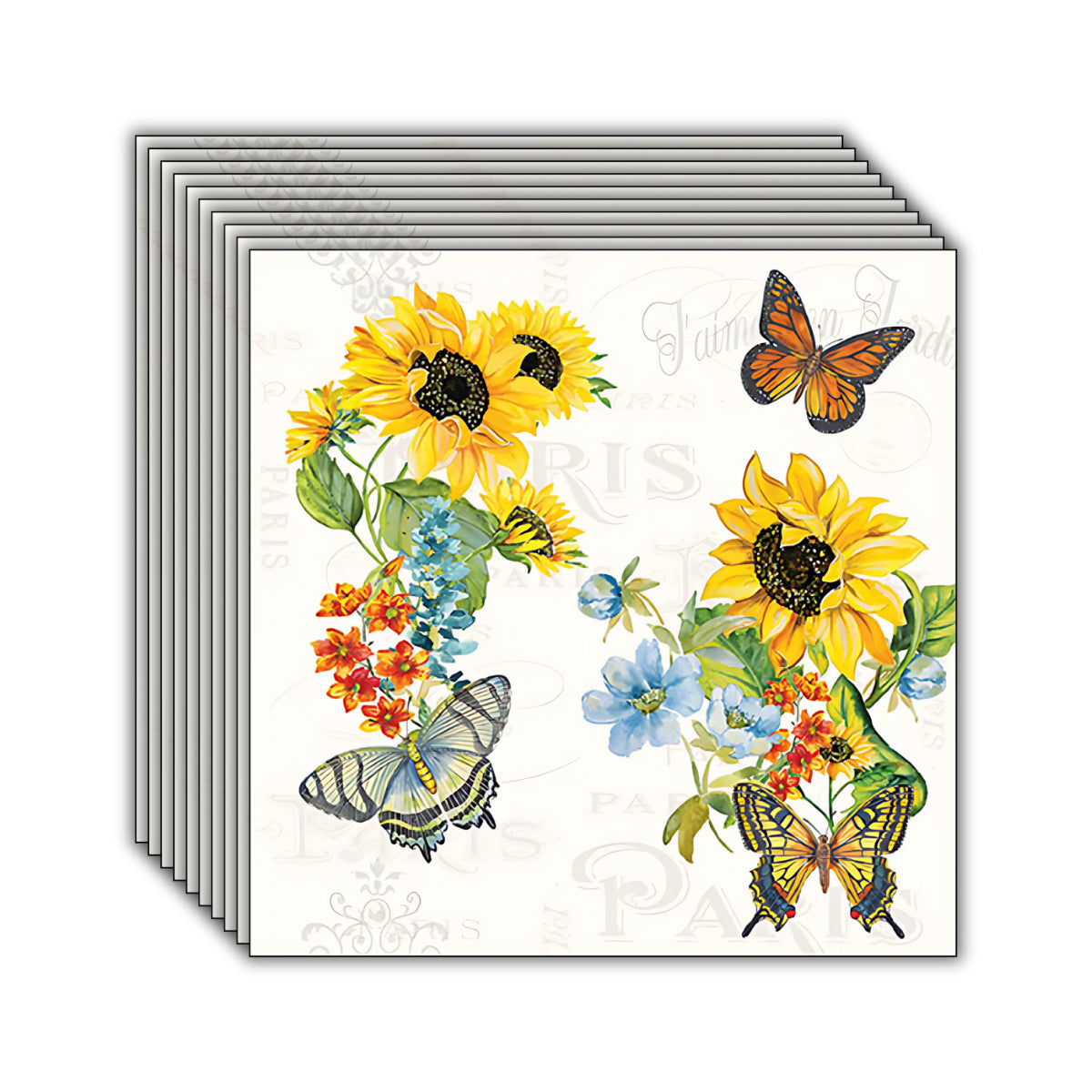 Guardanapo para Decoupage Ambiente 33x33cm com 20 Unidades - Girassóis e Borboletas